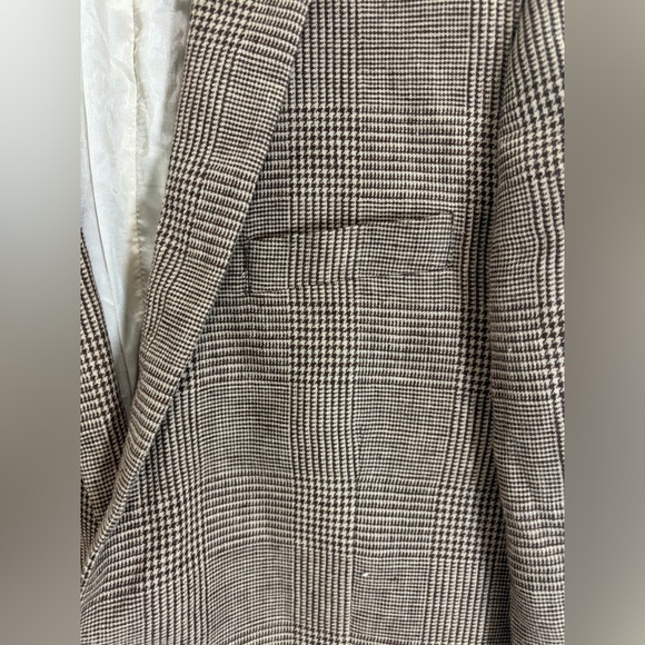 J Crew Brown Plaid Linen Cotton Blend Blazer Two Buttons Summer 44L - Picture 10 of 12